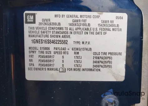 2004 Chevrolet Trailblazer Ext Ls from USA, damaged, VIN 1GNES16S846225582